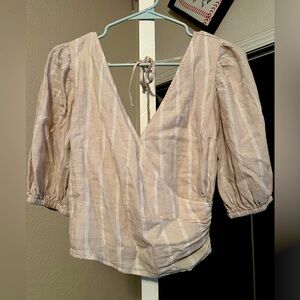 Linen Wrap Tan Front Abercrombie & Fitch Billow Sleeve Top Size XS